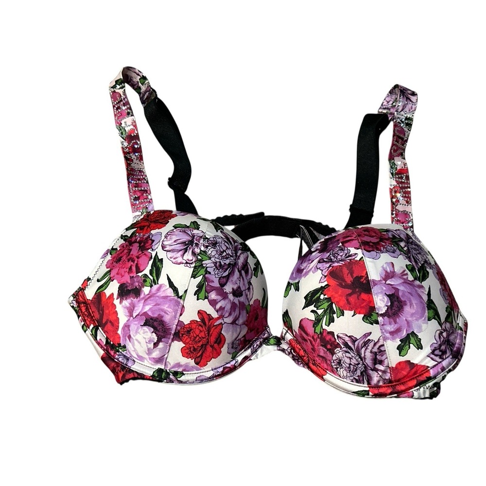 Victoria Secret Very Sexy Padded 34B Floral Rhinestone Strap Bra Valentine